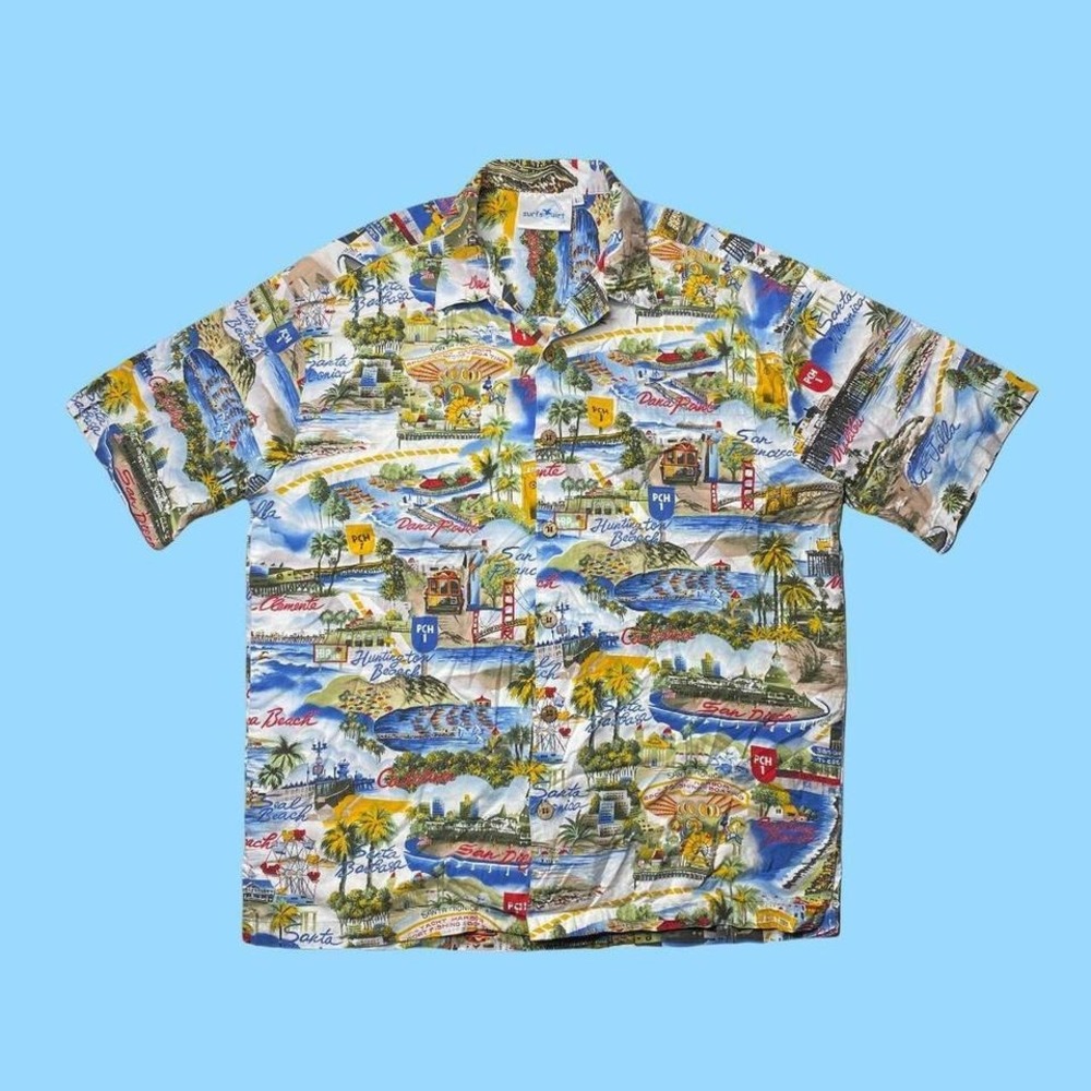 California beaches Hawaiian button‎ down shirt